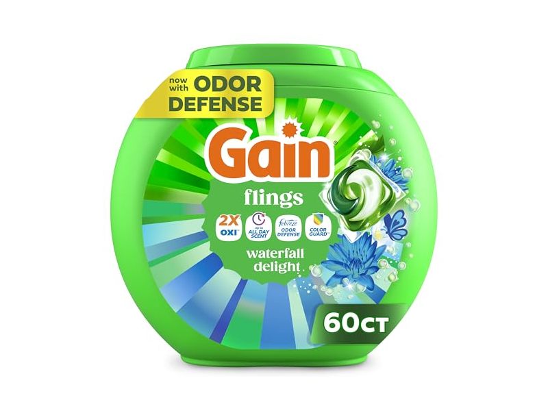 Gain +Ultra OXI Liquid Washing Detergent Pacs, Waterfall Delight, 40 oz/1.16 kg, 60 Count