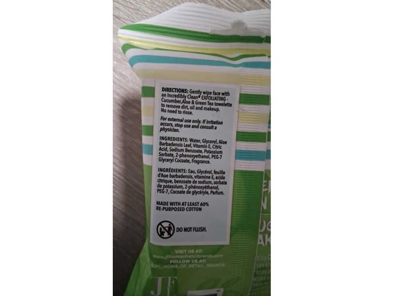Incredibly Clean Exfoliating Facial Cleansing Wipes, Cucumber + Aloe + Green Tea, 25 Count
