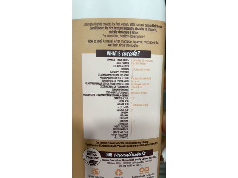 Garnier Ultimate Blends Smoothing Conditioner, Hair Food Coconut & Macadamia, 350 mL