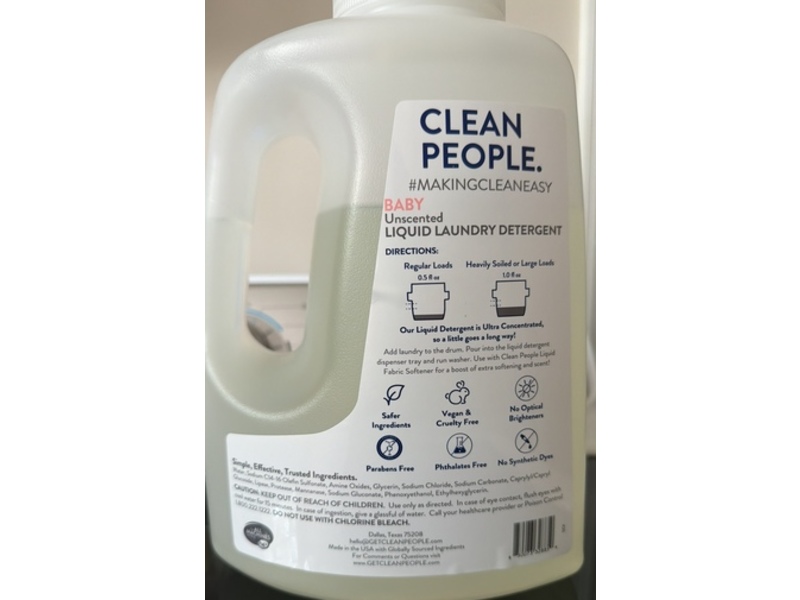 The Clean People Baby Liquid Laundry Detergent, Unscented, 200 Loads, 50 fl oz
