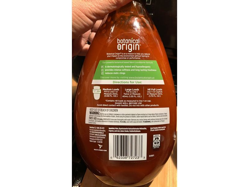 Botanical Origin Plant Based Fabric Conditioner, Orange Blossom & Citrus, 48 Loads, 32.46 fl oz