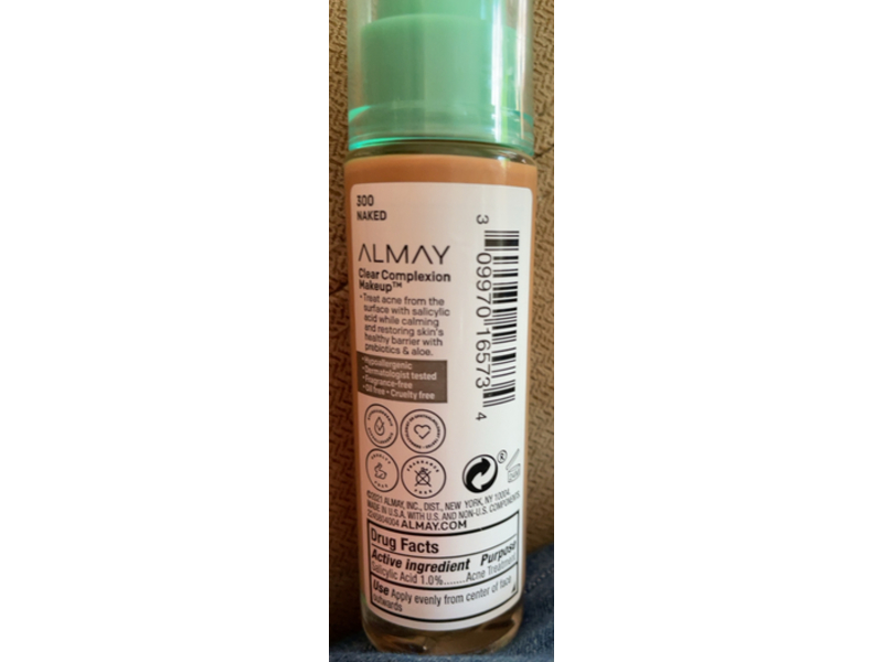 Almay Clear Complexion Makeup Foundation, 300 Naked, 1 fl oz/30 mL