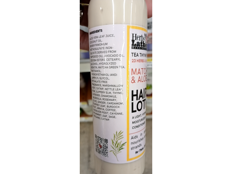 Herbsn Lather Tea Thyme Hair Lotion, Matcha & Aloe, 8 oz/240 mL