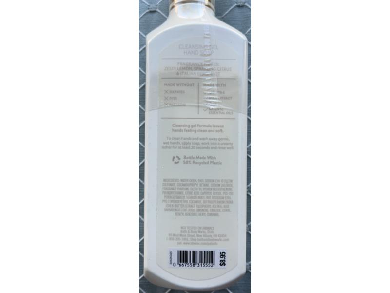 Bath & Body Works Kitchen Lemon Cleansing Gel Hand Soap, Natural Essential Oils, 8 fl oz/236 mL