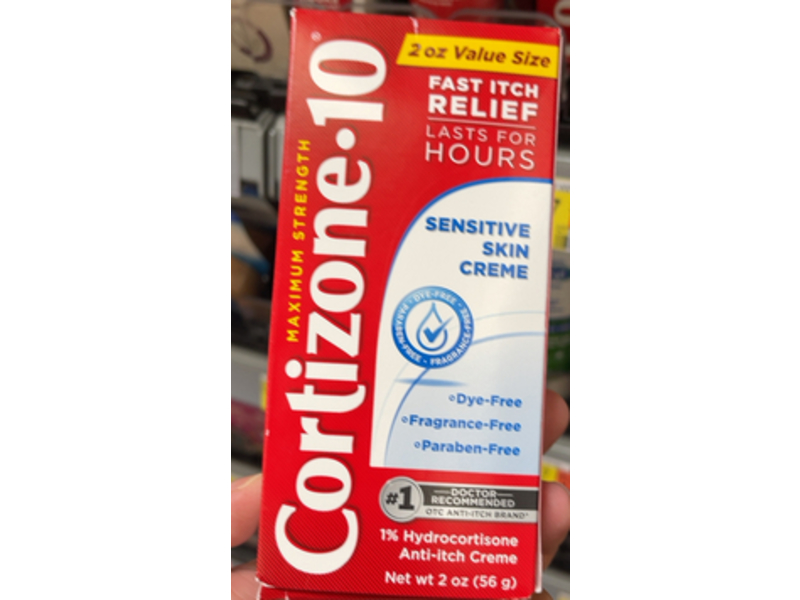 Cortizone 10 Maximum Strength Sensitive Skin Creme Fast Itch Relief, 2 oz/56 g