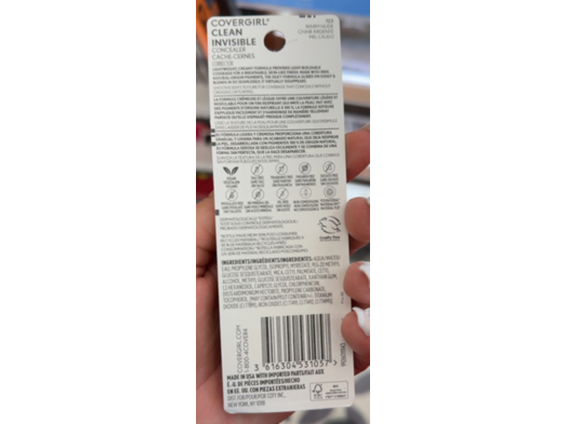 Covergirl Clean Invisible Concealer, 123 Warm Nude, 0.23 fl oz/7 mL