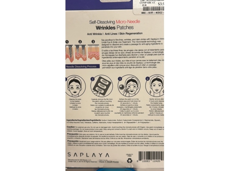 Saplaya Micro-Needle Wrinkles Anti-Line Patch, 6 Count