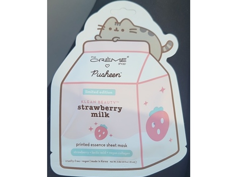 The Creme Shop x Pusheen Printed Essence Sheet Mask, Strawberry Milk, 0.84 fl oz/25 mL, Pack Of 3