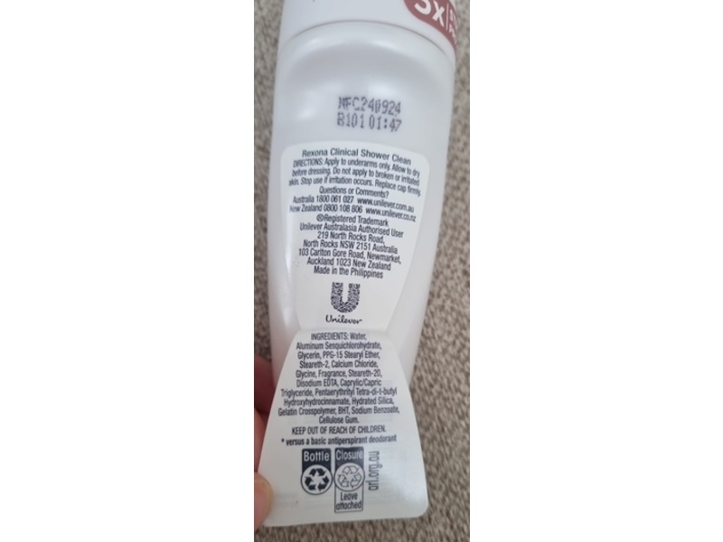 Rexona Clinical Protection 96H Antiperspirant Deodorant, Shower Clean, 50 mL