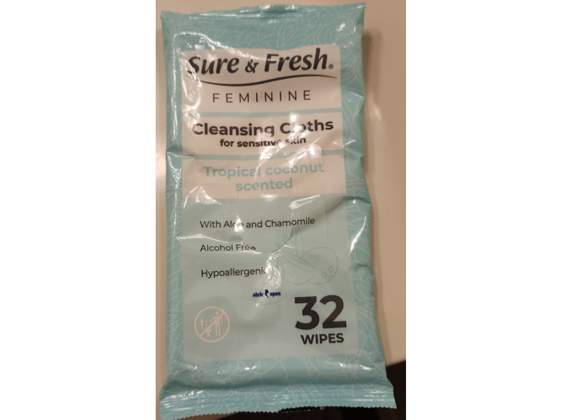 Sure & Fresh Feminine Cleansing Cloths, Tropical Coconut, 32 Count