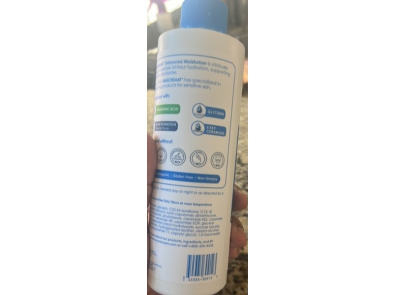 Vanicream Enhanced Moisturizer, Hyaluronic Acid + 5 Key Ceramides, 12 fl oz/355 mL.