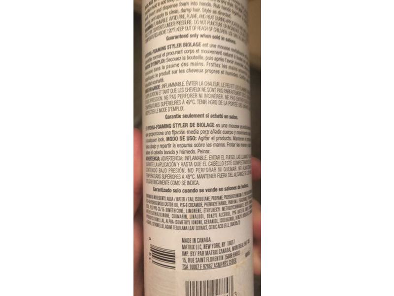 Matrix Biolage Styling Hydra - Foaming Styler Conditioning Mousse, Blue Agave, 8.25 oz/235 g