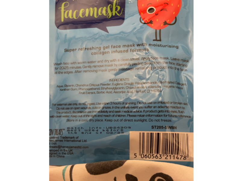 Skin Treats Super Refreshing Gel Face Mask, Sweet Strawberry, 2.11 oz/60 g