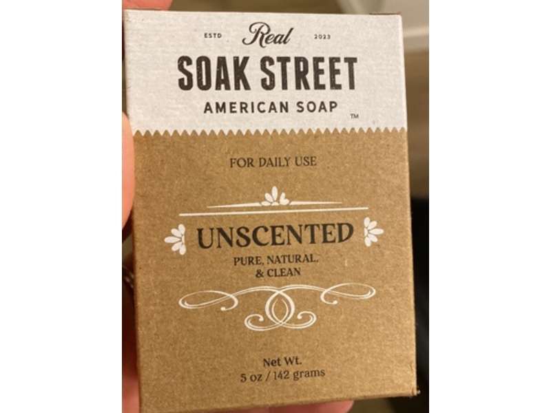 Soak Street Real American Soap, Unscented, 5 fl oz/42 g