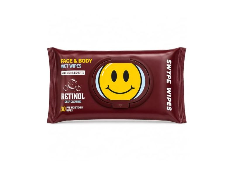 Swype Wipes Face & Body Wet Wipes, Retinol, 30 Count
