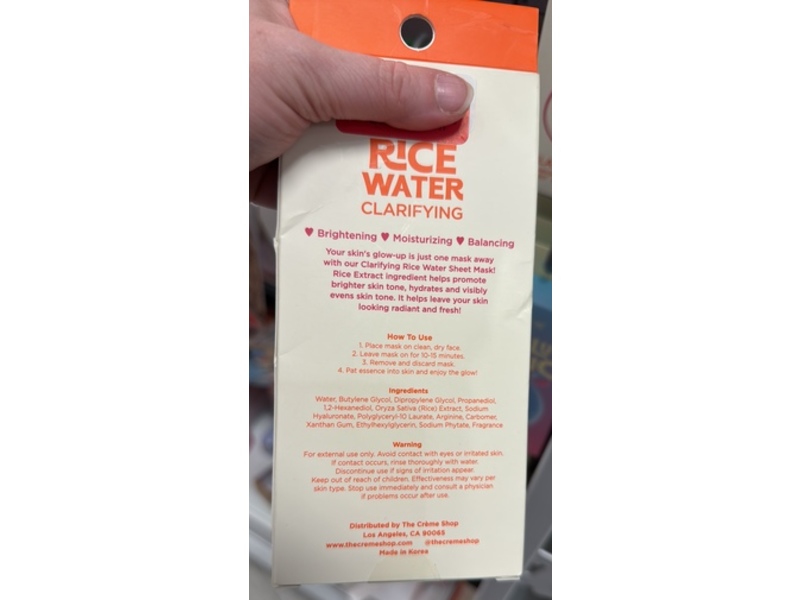 The Creme Shop Clarifying Comfort Fit Sheet Mask, Rice Water, 5 Count