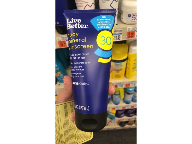 CVS Health Live Better Body Mineral Sunscreen, SPF 30, 6 fl oz (177 mL)