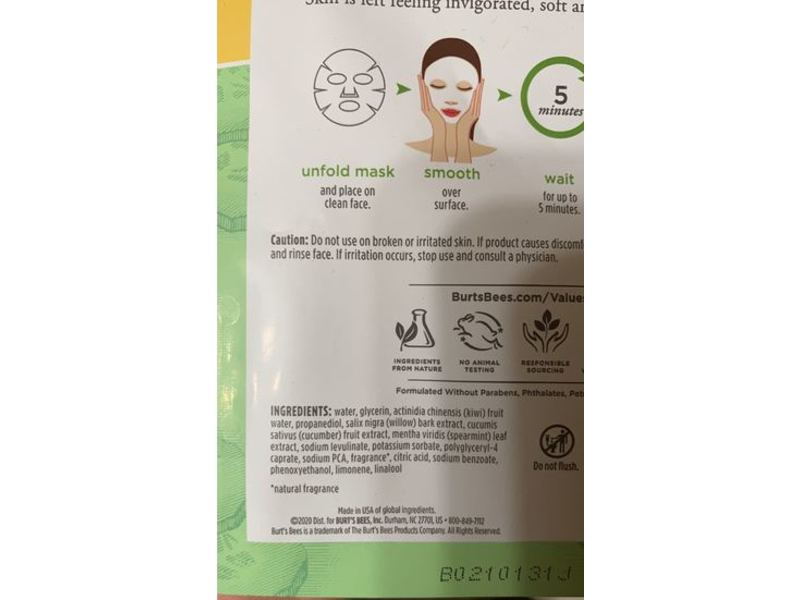 Burt's Bee's Refreshing Sheet Mask, Cucumber, 1 Count, Pack Of 6