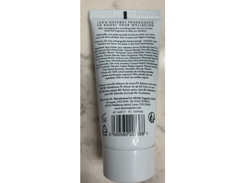 Neom Calming Hand Balm, Lavender, Jasmine & Brazilian Rosewood, 1.01 fl oz/30 mL