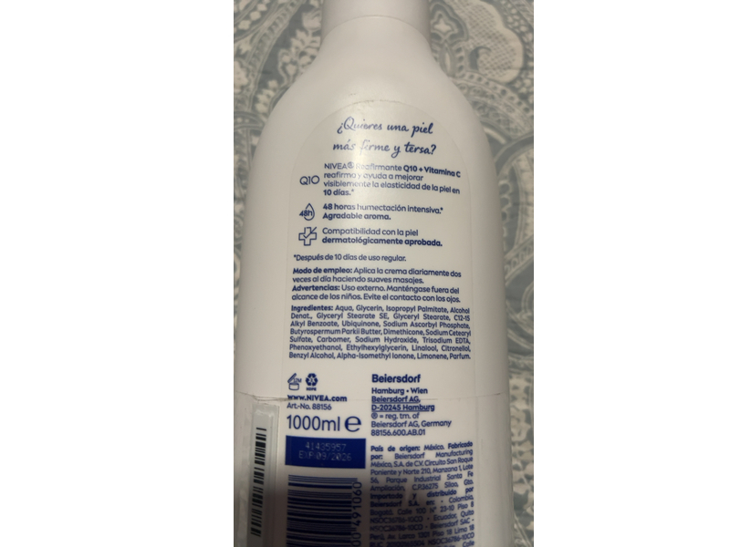 Nivea Body Firming Cream, Q10 + Vitamin C, 1000 mL