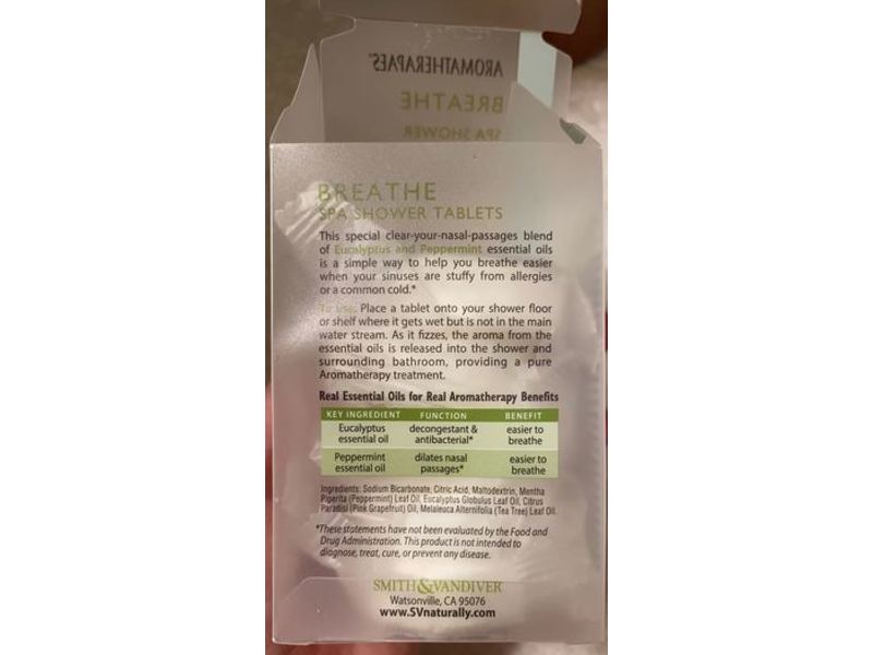 Smith & Vandiver Aromatherapaes Breathe Shower Tabs, 6 Count, 4.8 oz/138 g