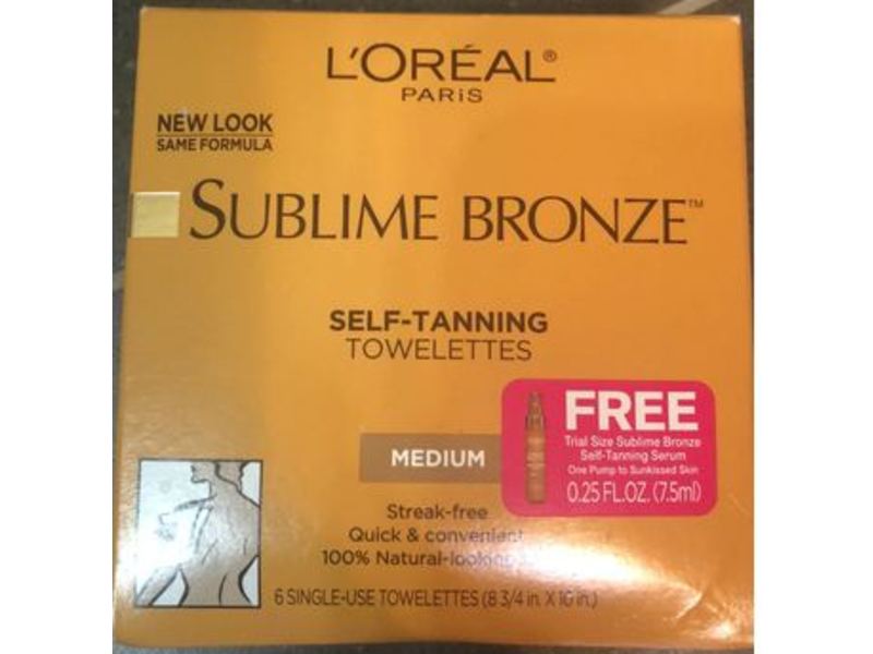 L'oreal Paris Sublime Bronze Self-Tanning Towelettes, Medium, Streak Free, 6 Count, Pack Of 2