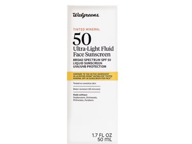 Walgreens Tinted Mineral Ultra-Light Fluid Face Sunscreen, SPF 50, 1.7 fl oz/50 mL