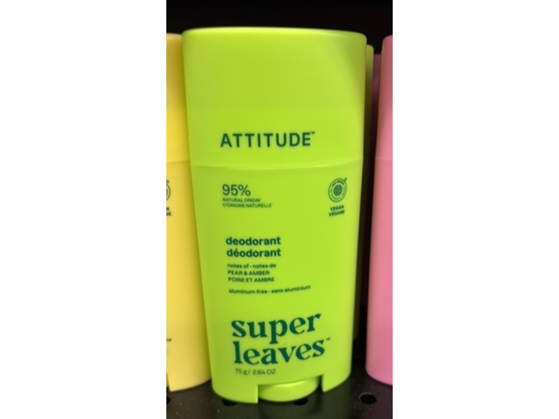 Attitude Super Leaves Deodorant, Pear & Amber, 2.64 oz/75 g