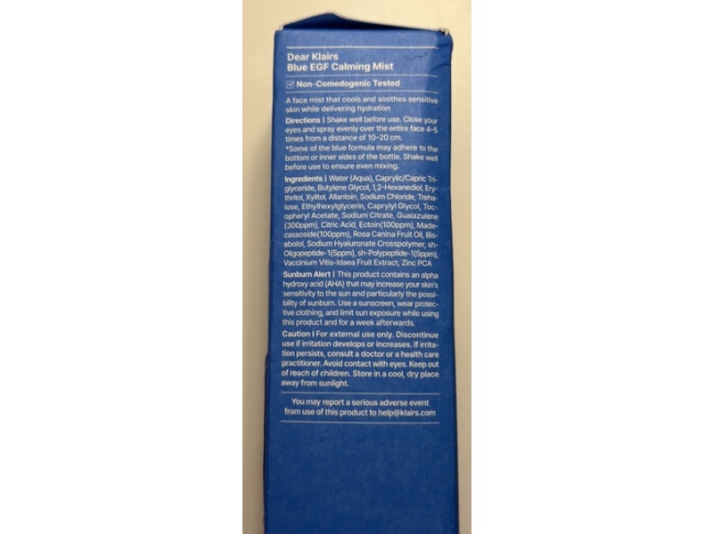 DearKlairs Blue EGF Calming Mist, 3.38 fl oz/100 mL