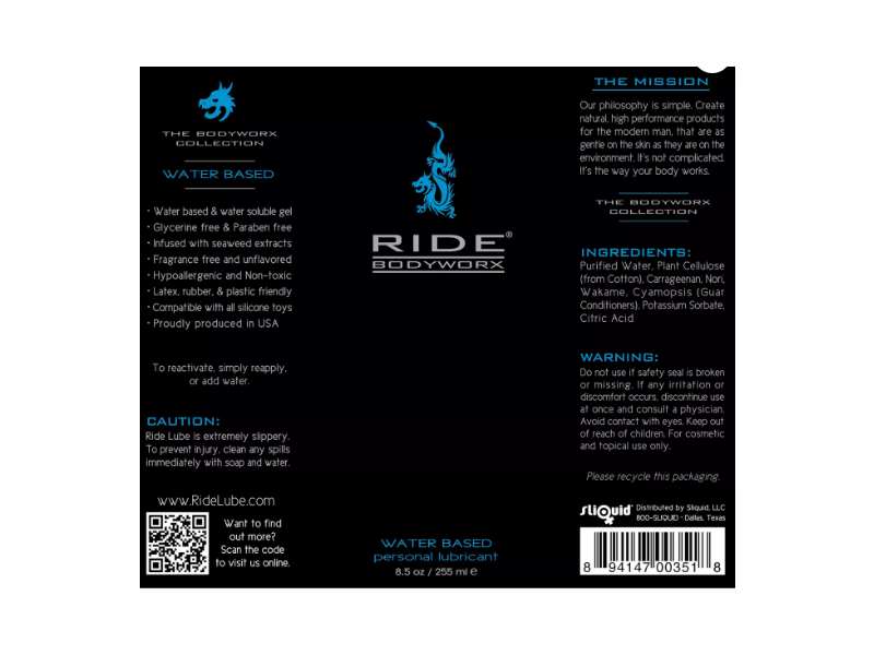 Sliquid Ride Bodyworx Waterbased Lubricant, 225 mL Ingredients and Reviews