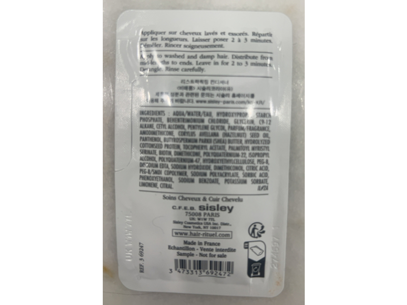 Sisley Paris Hair Rituel Restructuring Conditioner, Cotton Protein, 0.27 fl oz/8 mL