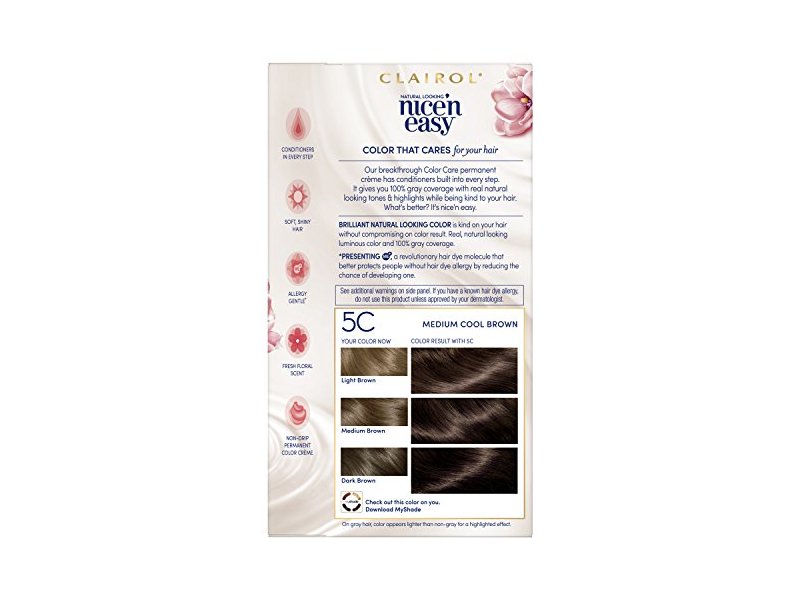 Clairol Nice'n Easy Permanent Hair Color, 5C Medium Cool Brown, 1 application