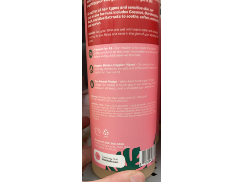 Hello Bello Kids Premium Shampoo & Body Wash, Watermelon, 16.7 fl oz/493 mL