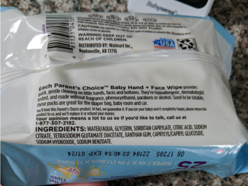 Parent's Choice Hand & Face Wipes, 25 Count