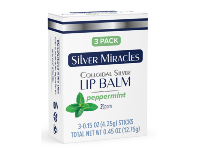 Silver Miracles Colloidal Silver Lip Balm, Peppermint, 0.15 oz/4.25 g, Pack Of 3