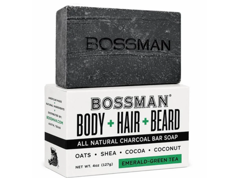 Bossman All Natural Charcoal Bar Soap, Eucalyptus + Tea Tree, 40 oz/127 g