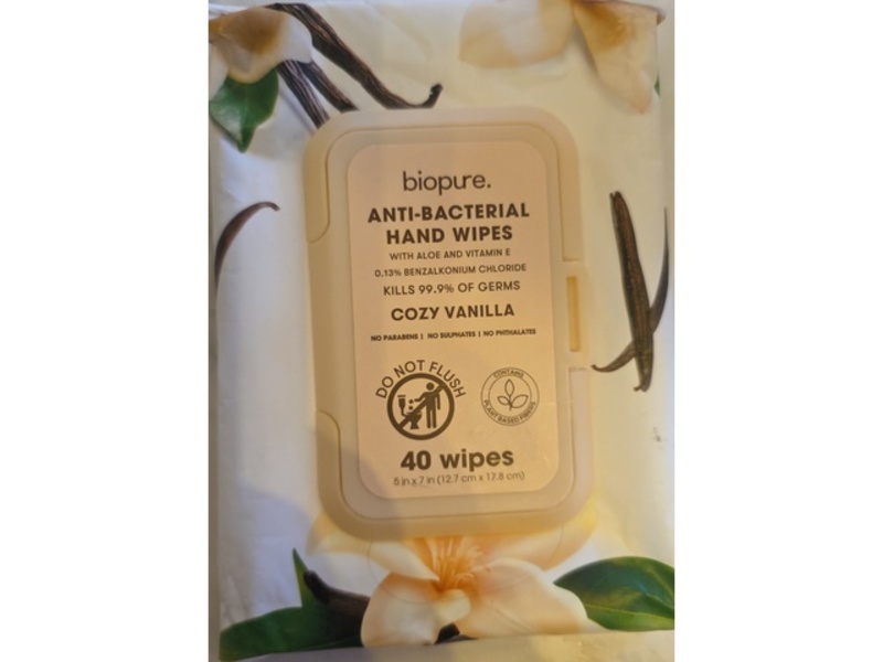Biopure Anti-Bacterial Hand Wipes, Cozy Vanilla, 40 Count