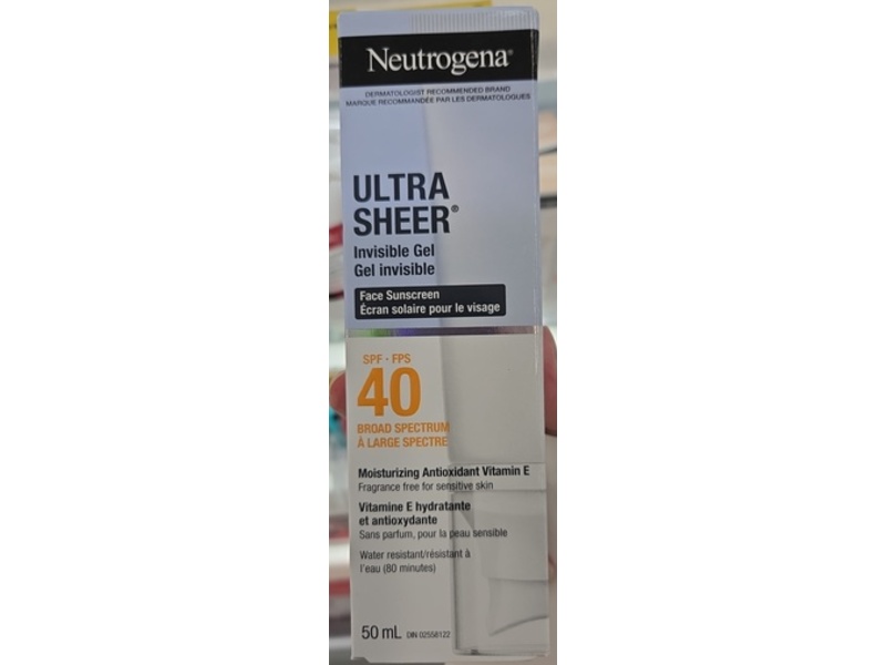 Neutrogena Ultra Sheer Invisible Gel Sunscreen, SPF 40, 50 mL