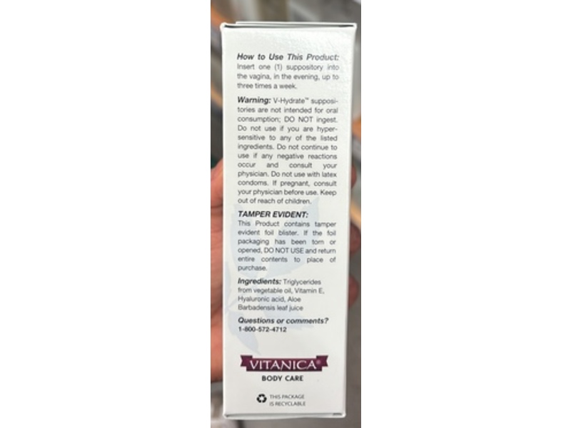 Vitanica V-Hydrate Soothing Vaginal Suppositories, 24 Count