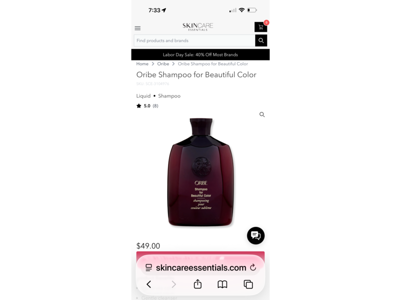 Oribe Shampoo For Beautiful Color, 8.5 oz/250 mL.