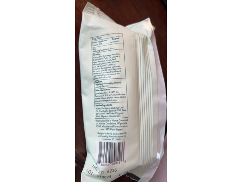 Biom Hand Sanitizing Home Compostable Wipes, Eucalyptus Chill, 40 Count