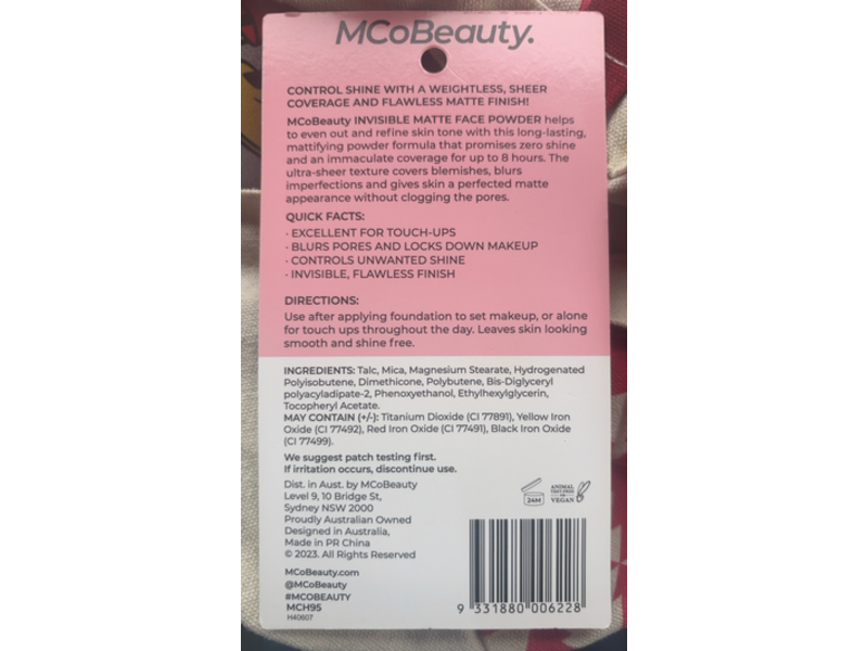 MCo Beauty Invisible Matte Long Lasting Pressed Powder, Translucent, 0.51 oz/14.5 g