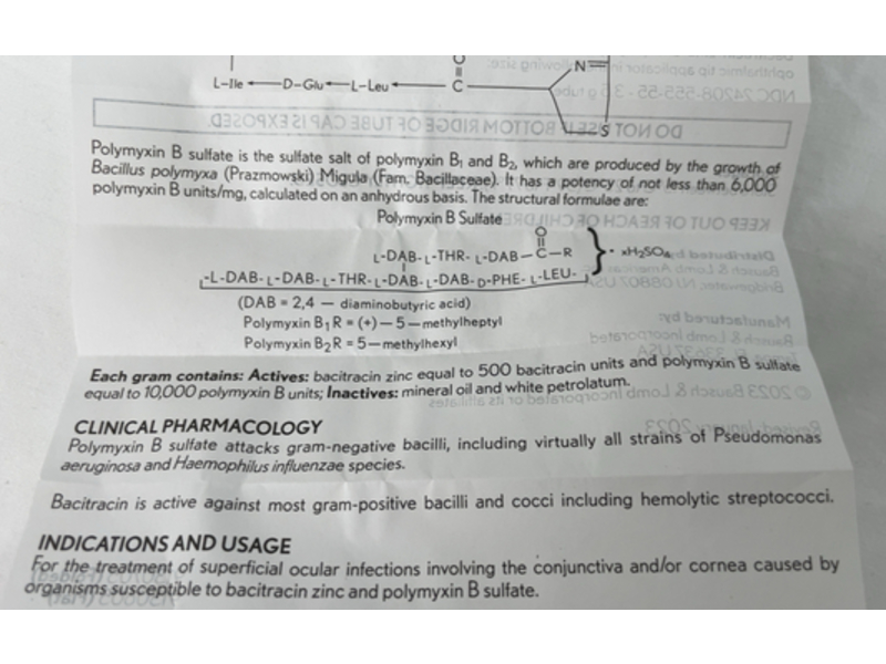 Bacitracin Zinc and Polymyxin B Sulfate Ophthalmic Ointment, 3.5 g, Bausch & Lomb (Rx)