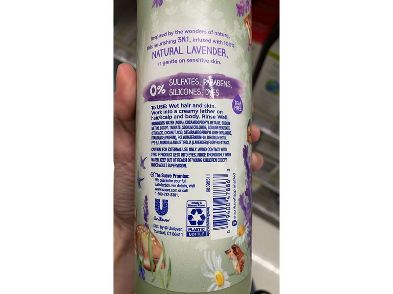 Suave Kids-In-1 Shampoo Conditioner & Body Wash, Lavender, 20 fl oz