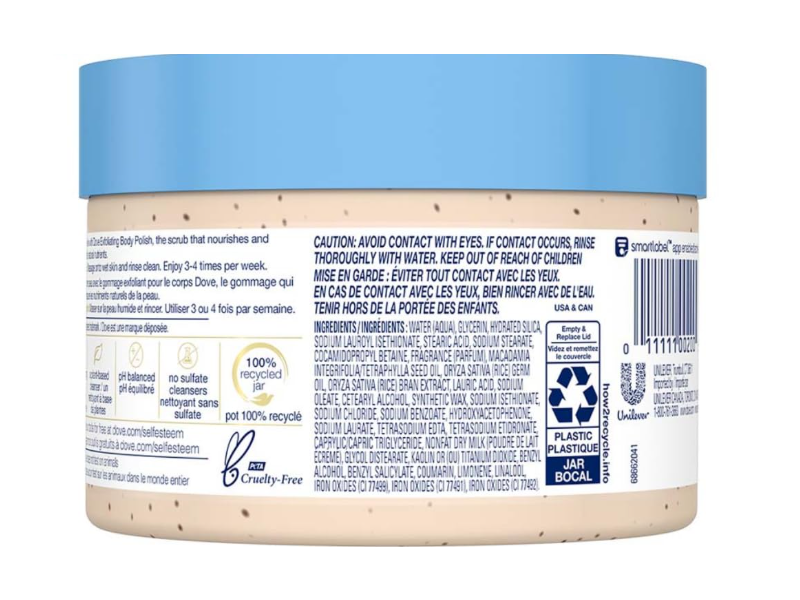 Dove Exfoliating Body Polish, Crushed Macadamia & Rice Milk, 10.5 oz/298 g