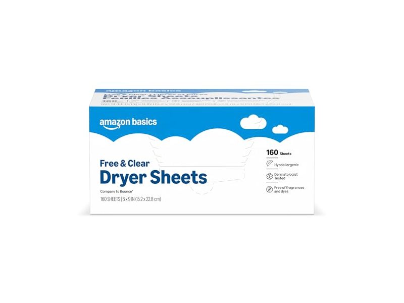 Amazon Basics Dryer Sheets, Free & Clear, 160 Count