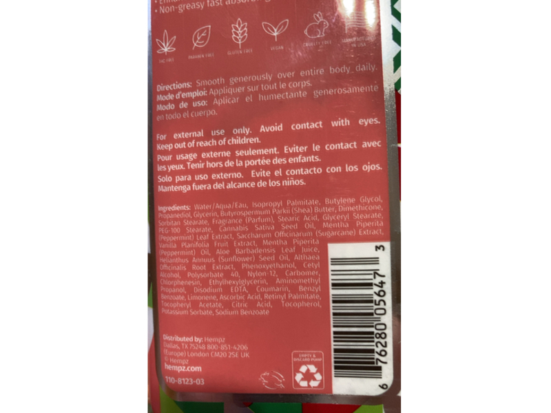 Hempz Herbal Body Moisturizer Lotion, Crushed Peppermint Sugar, 17 fl oz/500 mL