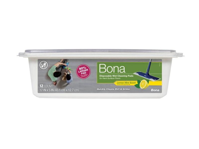 Bona Disposable Wet Cleaning Pads, Lemon Mint Scent, 12 Count