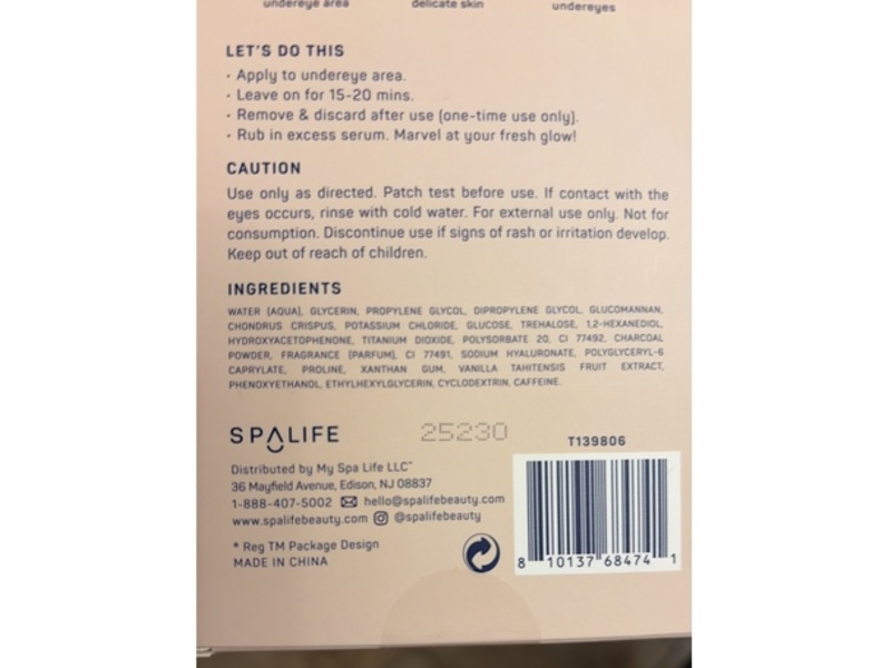 SpaLife You Mocha Me Happy Depuffing Undereye Mask, 0.13 oz/3.8 g, 3 Pairs