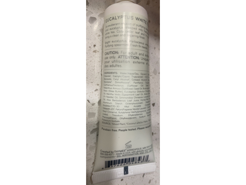 Thymes Hand Cream, Eucalyptus White Tea, 1 fl oz/30 mL